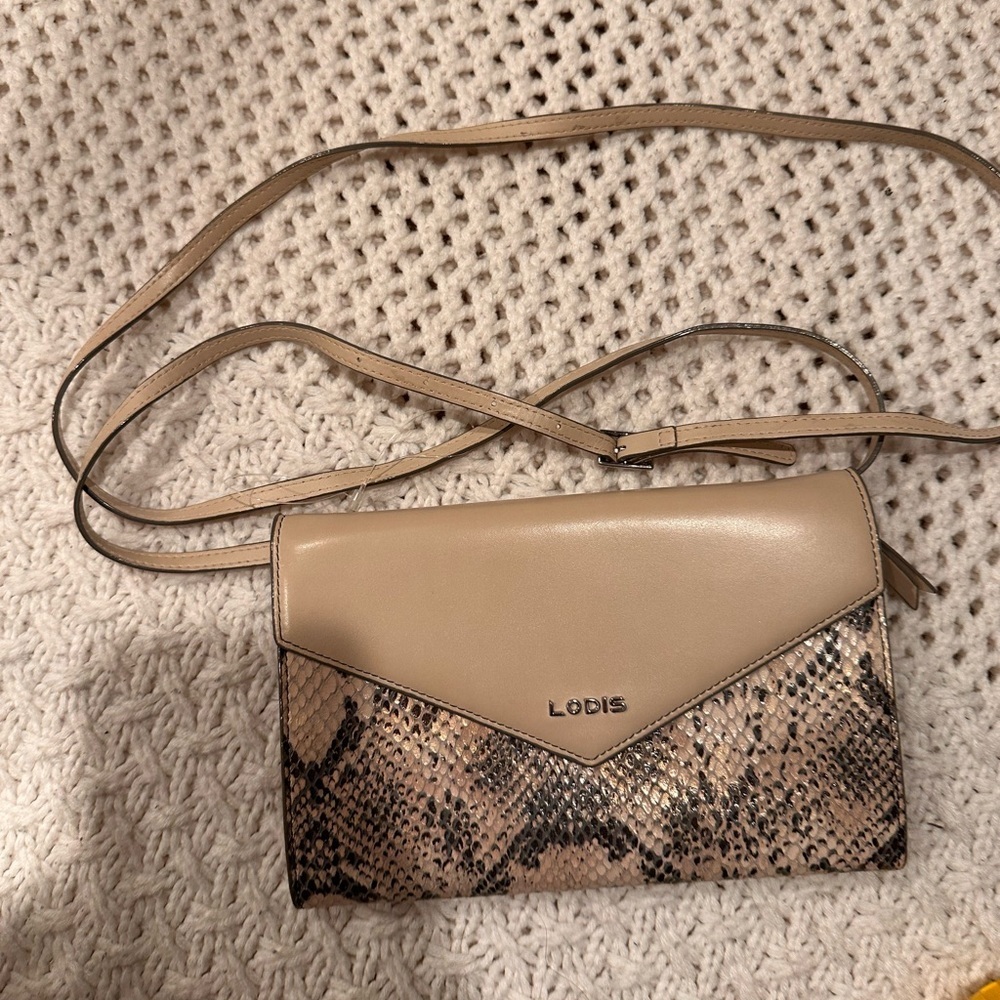 Lodis Tan and Brown Snake Print Women's Crossbody Bag